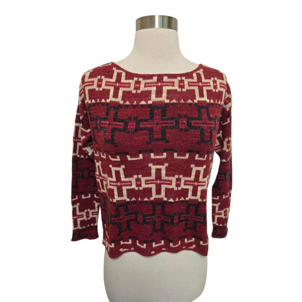 Denim Supply Ralph Lauren Cross Southwest Knit Sweater Size XS Red Cross Pattern